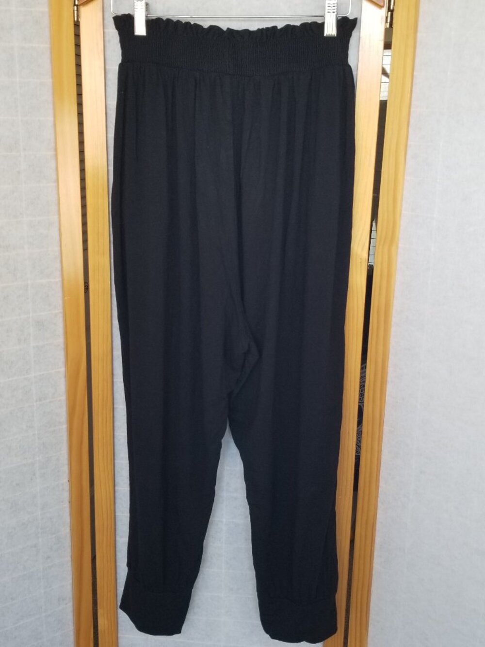 Anthropologie Daily Practice Black Harem Pants Smocked Waist Stretch Knit Large
